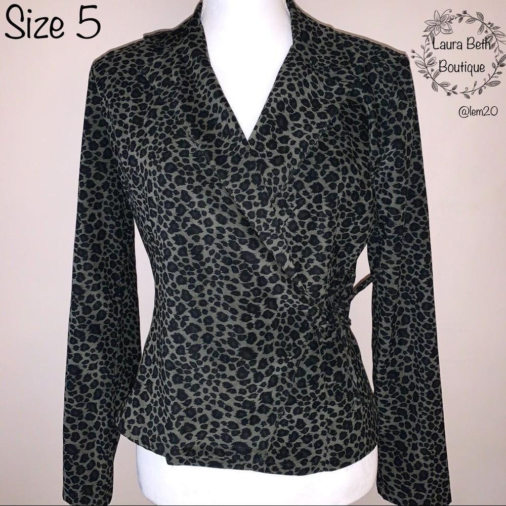 JALATE Olive Green Cheetah Print Jacket, Size 5